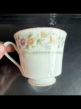 Vintage Floral Bone China Teacup in White with Pastel Flowers